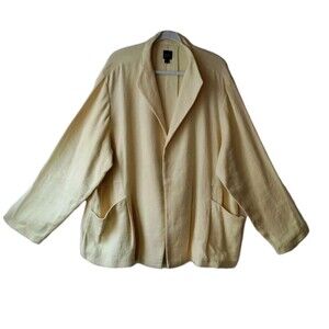 Eileen Fisher Linen Cotton Lagenlook Minimalist Open Front Yellow Cardigan 3X